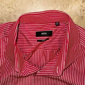 Red and White Men’s Hugo Boss 16 1/2 Slim Fit Dress Shirt
